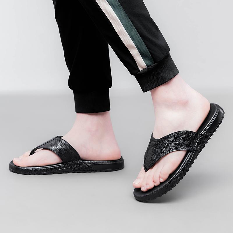 Fashion Leather Slippers for Men 2025 Summer New Designer Flip Flops Male Fashion Casual Outwear Beach Slipper Shoes Man All-match Flats