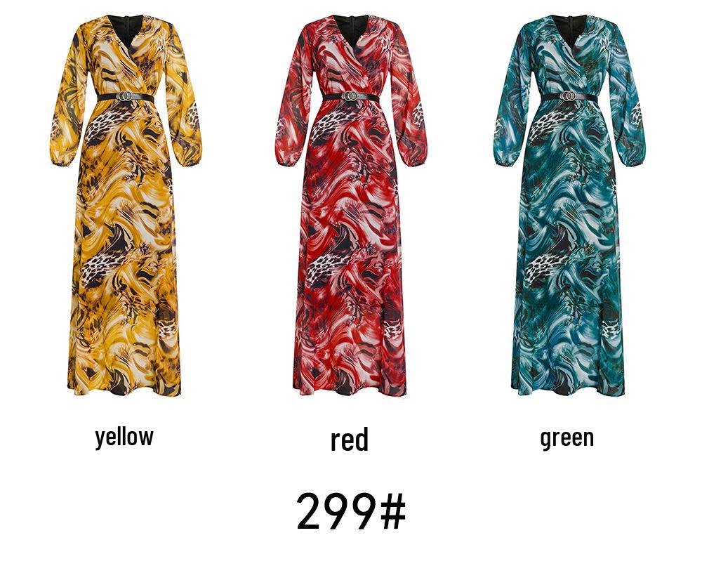 Plus Size Women's V-Neck Print A-Line Chiffon Dress