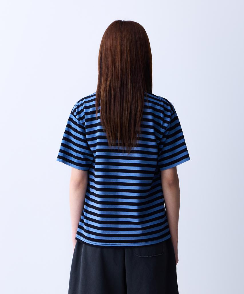 ADERNM Summer Daily Big Stripe Crop V-Neck T-Shirt Blue