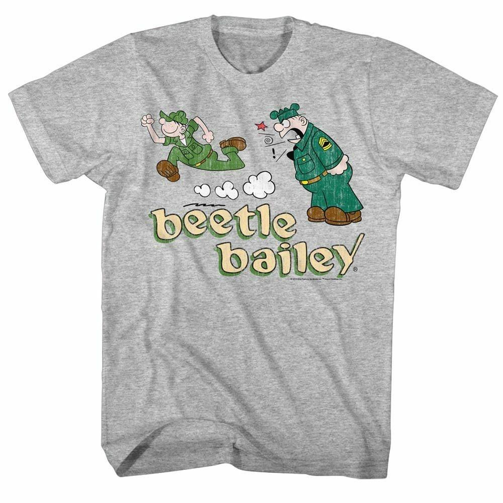 Beetle Bailey Beetle Run Sarge Yell Gray Adult T-Shirt