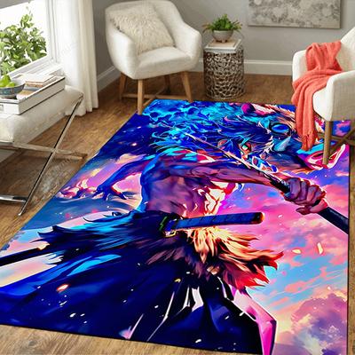 1pc Anime Demon Slayer Masked Warrior Non Slip Rug Perfect for Home Decor, Living Room, Bedroom, Game Room Carpet Anime Cartoon