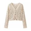 European and American style women's clothing, fashion temperament versatile simple niche knitted hollow cardigan top