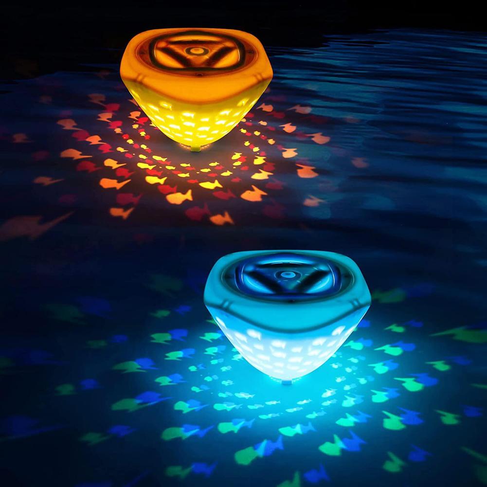 Floating Pool Light LED Fish Pattern Projection Lamp IP67 Waterproof Bathtub Lights with 4 Color Lights 6 Light Modes