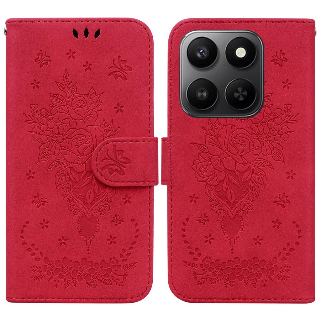 For Honor 400 Smart 5G/4G/X7d 4G Case Butterfly Flower Imprint PU Leather Wallet Phone Cover with Strap