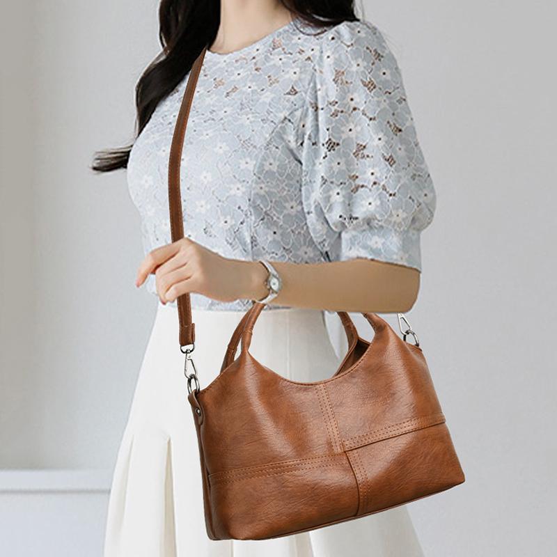 Bolso de Mano Vintage de Cuero Cosido Bolso de Hombro de Moda Bolso Cruzado Vintage para Mujer Regalos de Vacaciones para el Trabajo, Compras y Damas