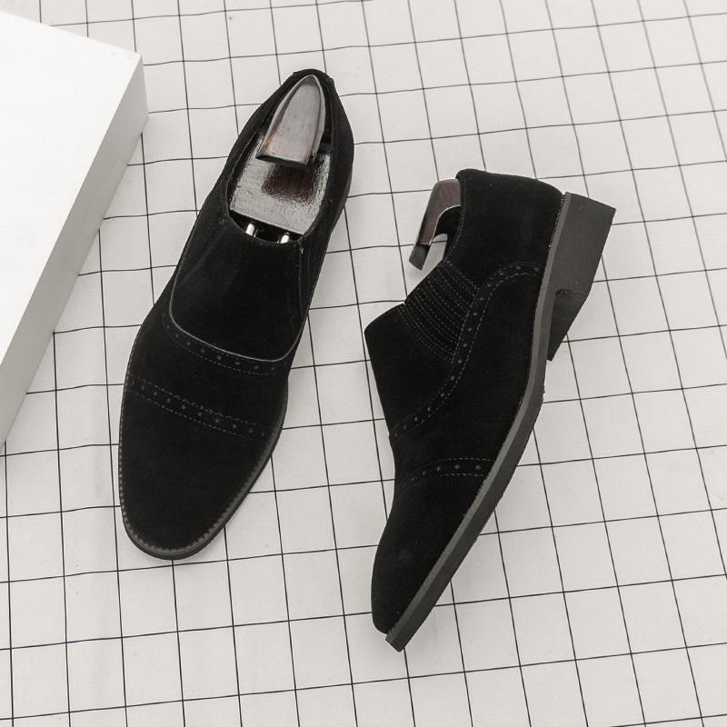 Britain Designer New Men's Pointed Suede Leather Brogues Shoes Male Black Brown Slip on Casual Loafers Formal Dress Footwear
