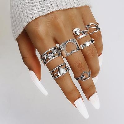 Gesneden liefde meisje ring Euro Amerikaanse Frank 7 delige set sexy uitgehold nachtclub ring minnaar cadeau temperament ring diner persoonlijkheid ring