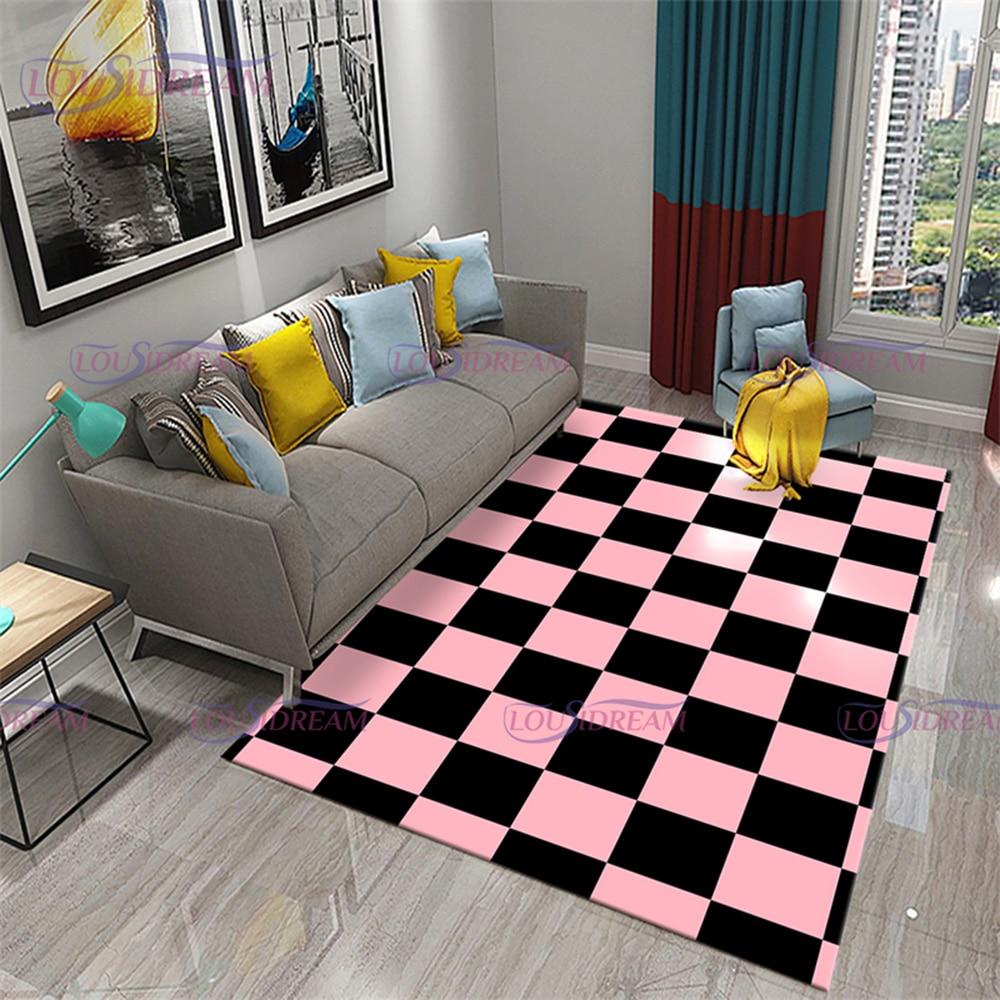 Moroccan Style Black and White Checkerboard Plaid Carpet Living Room Bedroom Rug Modern 3d Geometry Entry Door Mats Home Decor