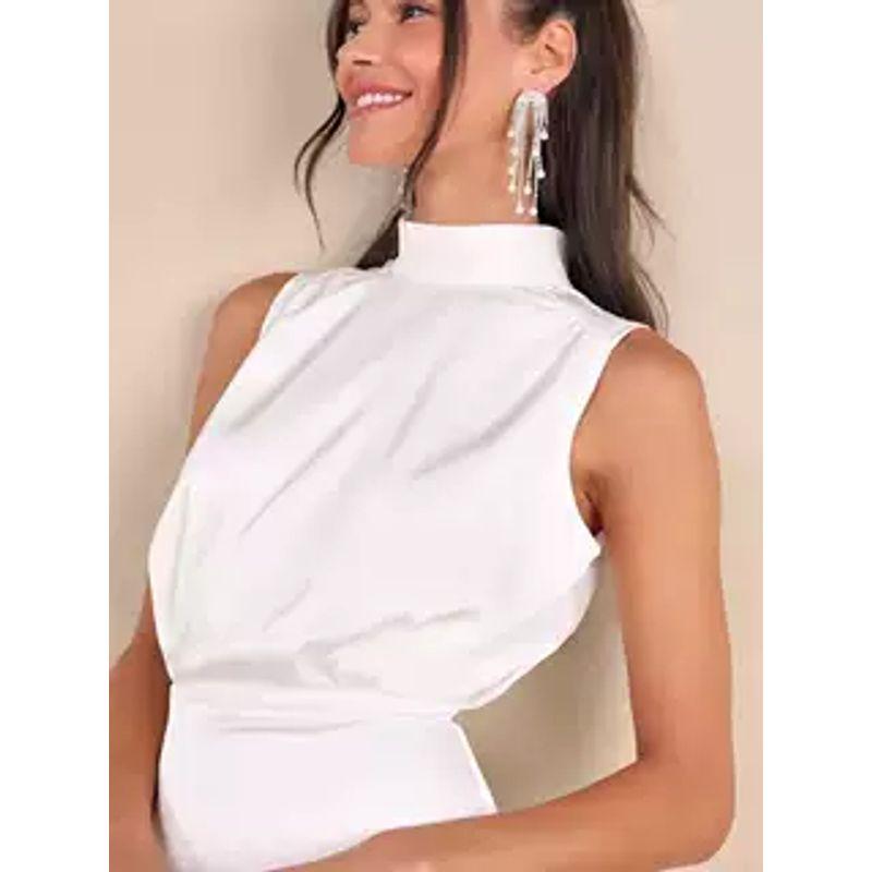 

Export Single Lu Home Fashion Stand Collar Smooth Fabric Elegance Sleeveless Stylish Slim Looking Minority All-Match Dress Female White L