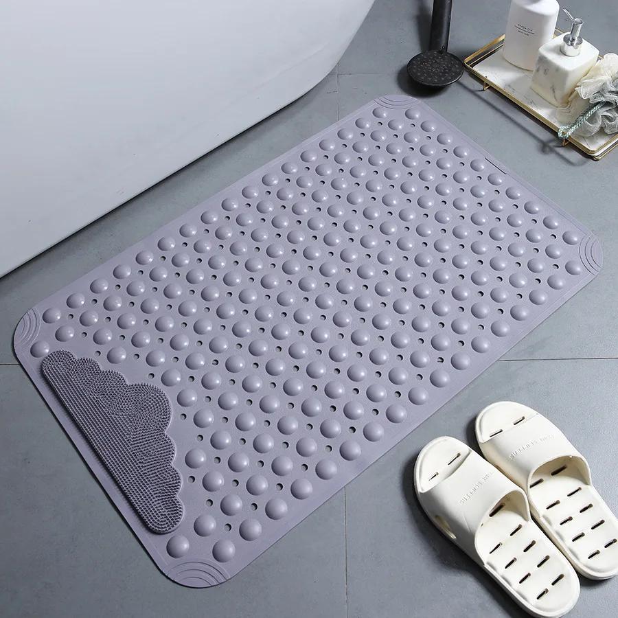 Anti-skid TPE Bath Mats Rectangle Soft Shower Bathroom Massage Mat Suction Cup Non-slip Bathtub Carpet Wash Foot  Bath Mat
