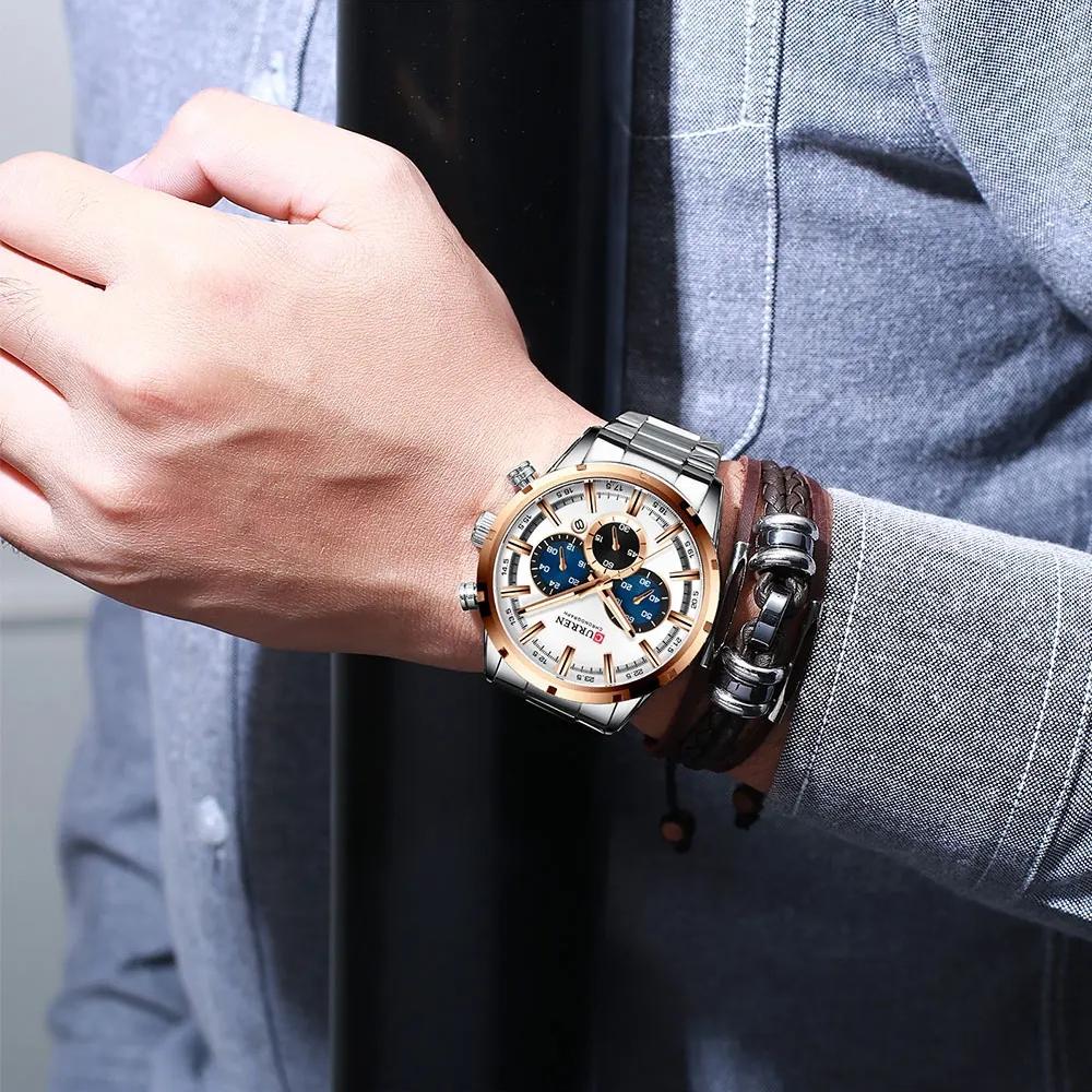 CURREN Herrenuhr Blaues Zifferblatt Edelstahlarmband Datum Herren Business Wasserdicht Herren Armbanduhren