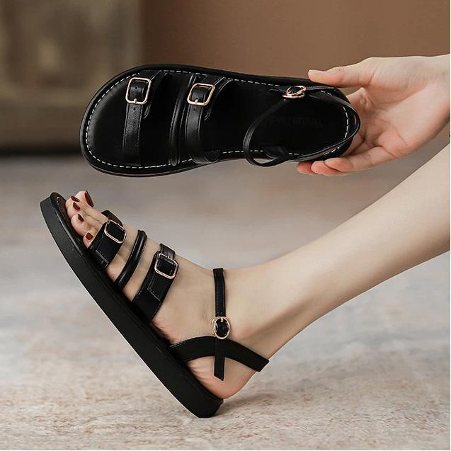 Flat Sandals For Women Summer Large Soft Bottom Strap Beach Sandals For Women 35 чёрный
