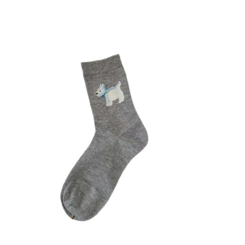 Ladies Spring and Summer Cute Cartoon Bow Boneless Middle Tube Pile Socks