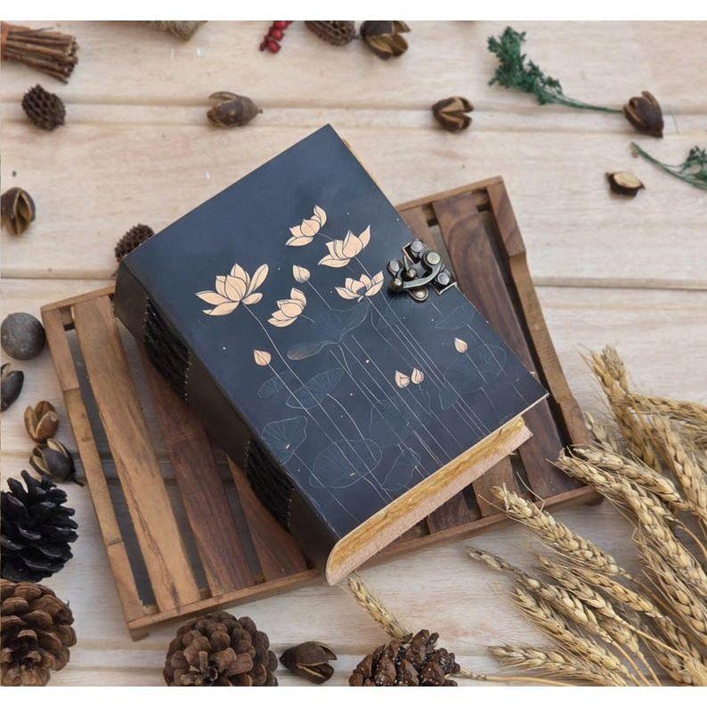 Leather Journal Handmade Notebook | Floral Sketchbook | Writing Journal | Vintage Diary with Lock
