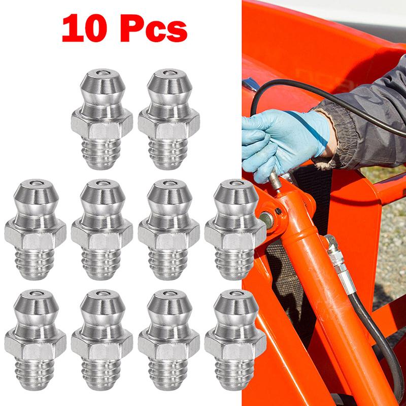 10Pcs 201 Stainless Steel M6 Thread Straight Hydraulic Grease Fitting Grease Nozzle Connection Grease Nipples For Bearing