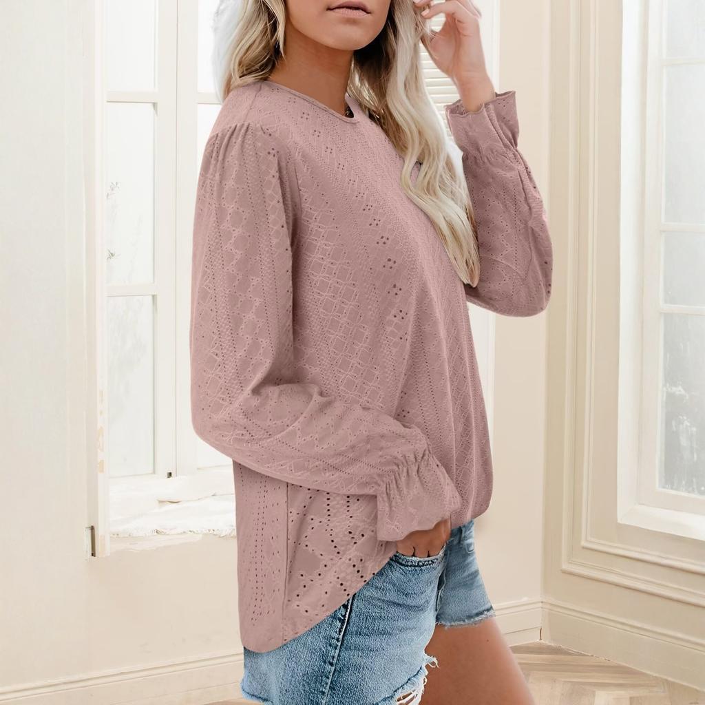 Women's Fashionable Solid Color Round Neck Long Sleeved Casual Loose Top