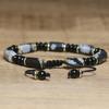 Snowflake Obsidian Tube Bracelet – Gold Accent Adjustable Boho Jewelry, Grounding Protection Gift for Men & Women