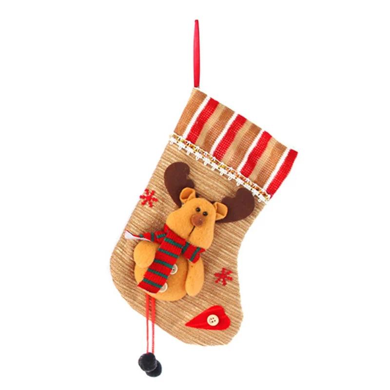 Cute Christmas Stockings Socks Fireplace Hanging Stockings Plush Personalized Home Party Decoration with Snowman Santa Elk Bear