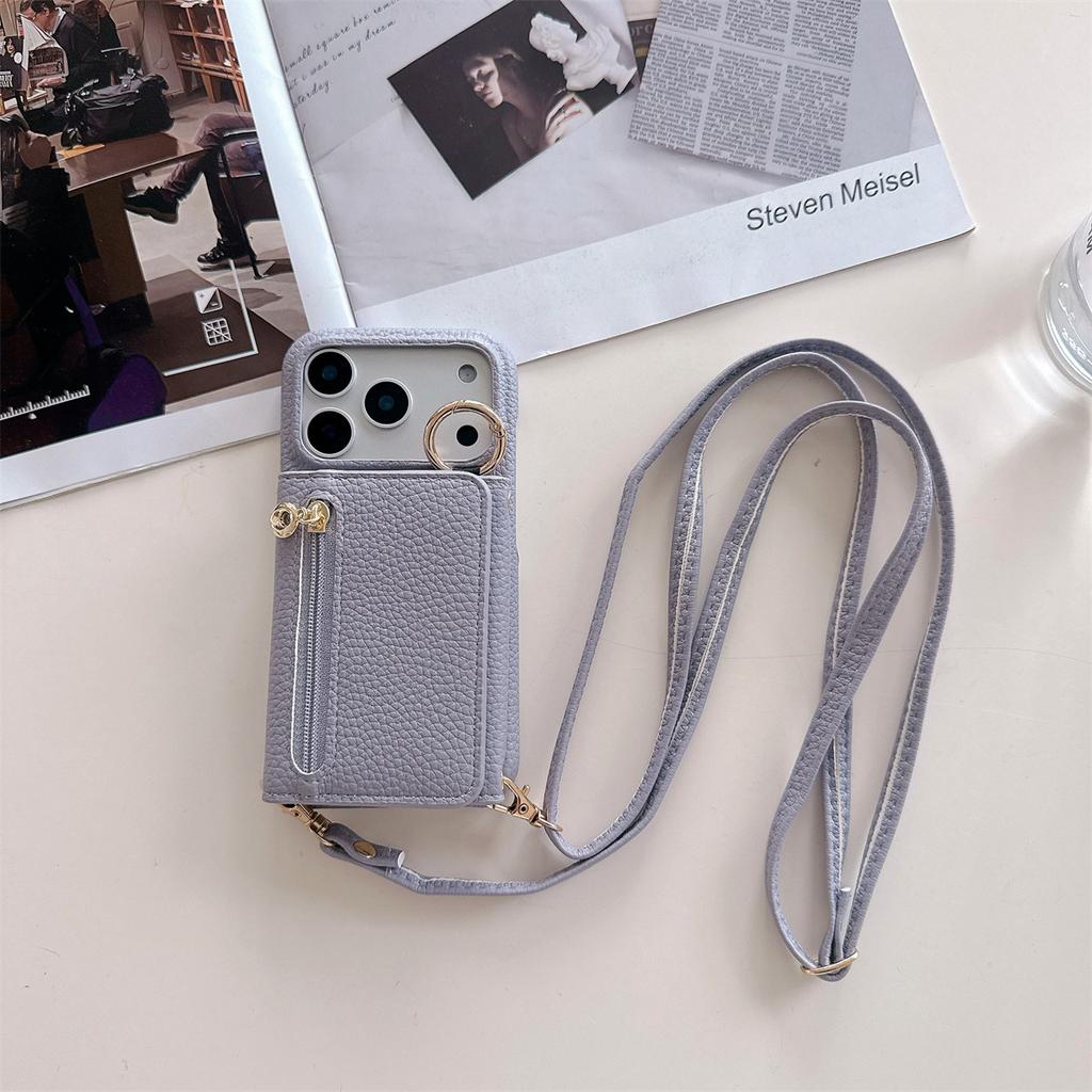 Crossbody Zipper Wallet with Card Holder Phone Case for IPhone Air 17 14 11 Pro Max 13 12 16 15 Plus Ring Stand Leather Cover
