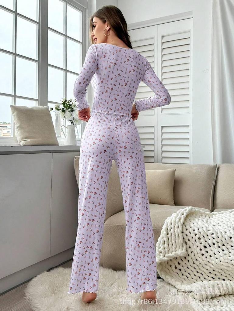 European and American Sexy Casual Long Sleeve Pajama Set - Autumn/Winter Women's Home Wear