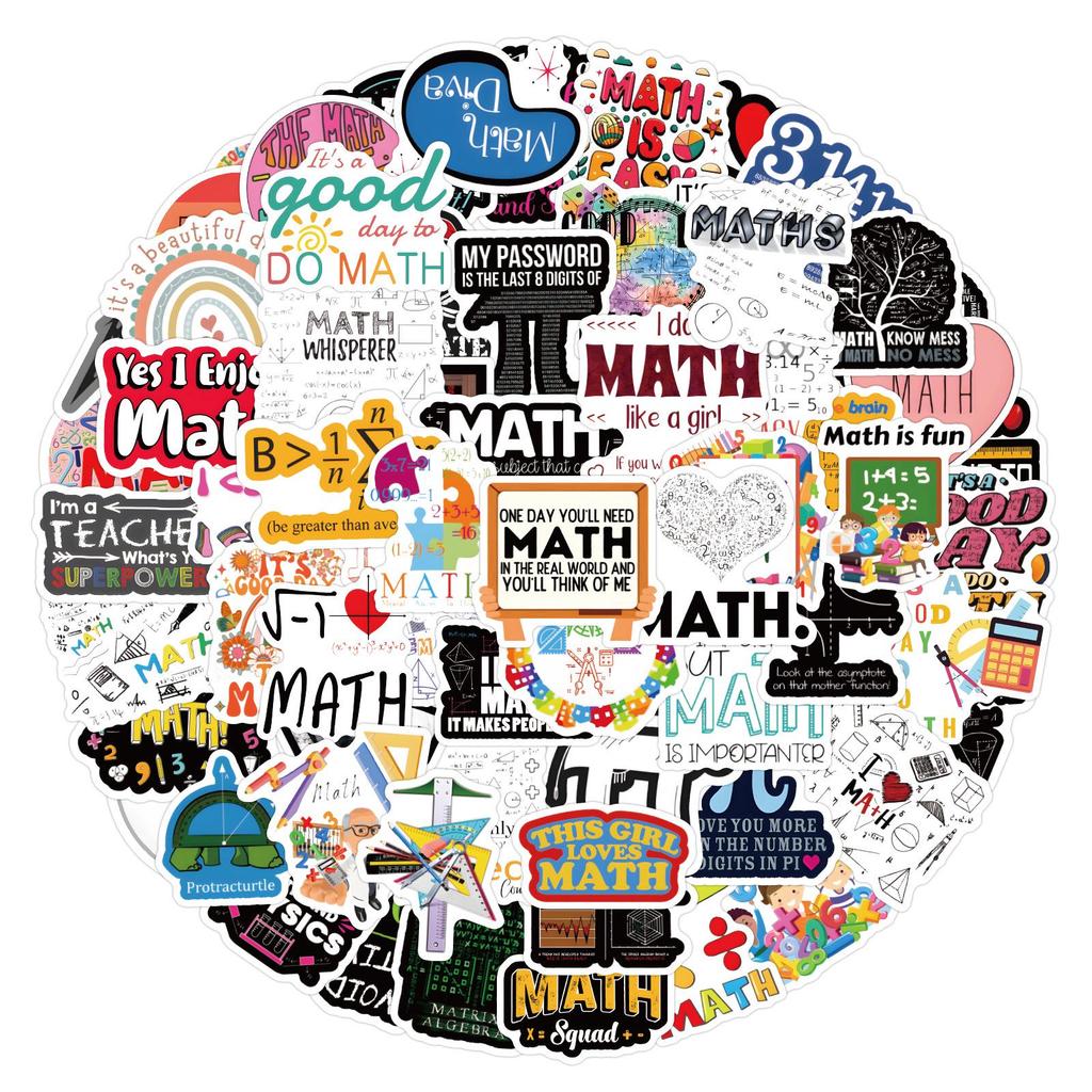 60 Sheets Cartoon Math Doodle Stickers for Suitcases, Notebooks, and Guitars