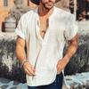 Men's Summer Round Neck Short Sleeve Solid Color Cotton Linen Shirt BK0007