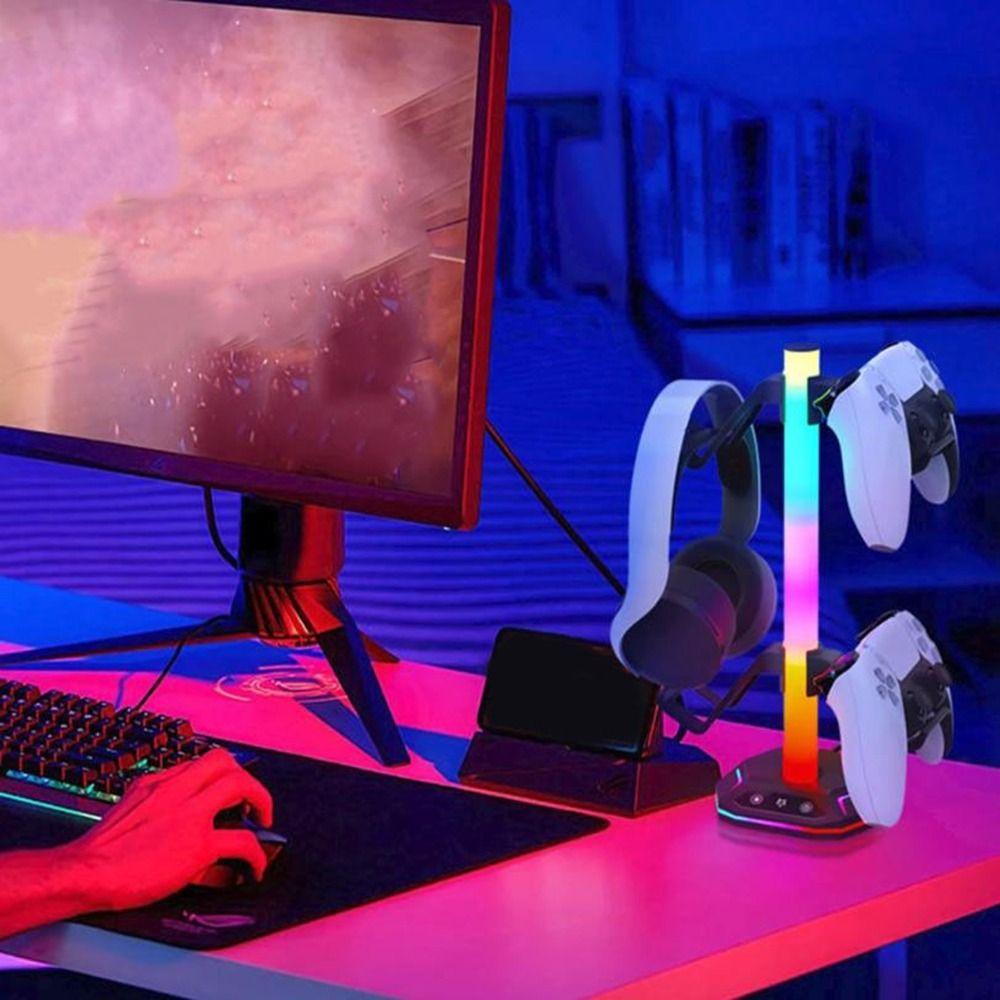 Black RGB Earphone Hanger Dual USB Ports Headphone Bracket Universal Desktop Display Holder  Desk