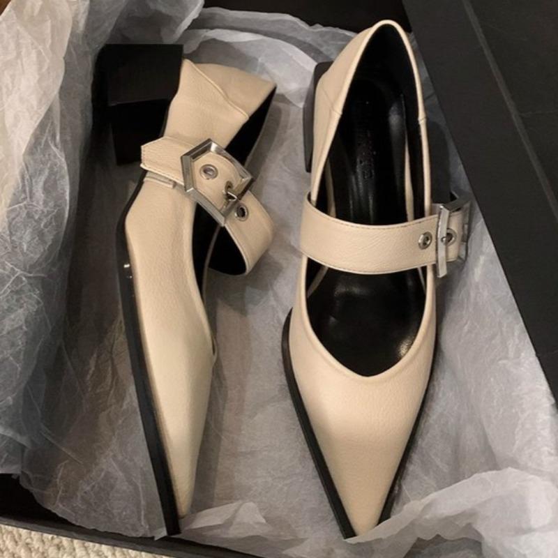 Fashion Women's Fashion Coarse Heel Shoes Autumn New Pointed Head Shallow Mouth Anti-slip Wear-resistant Low-top Shoes