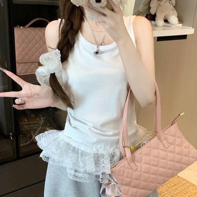 

Spring 2025 Sweet & Stylish Lace Patchwork Sleeveless Camisole for Women Large