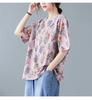 Floral Short-sleeved T-shirt Women's Plus Size Women's Spring and Summer Bottoming Shirt Casual Literary Blouse Loose and Thin