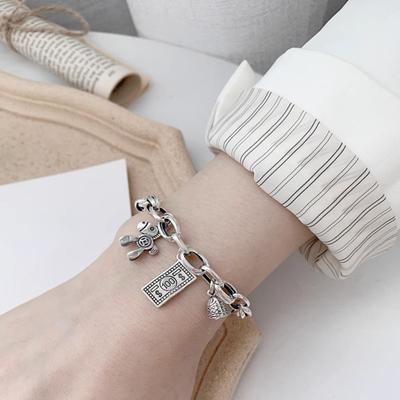 Good Fortune Bracelet Retro Style Thick Chain Copper Money Pendant Symbol of Wealth Wrist