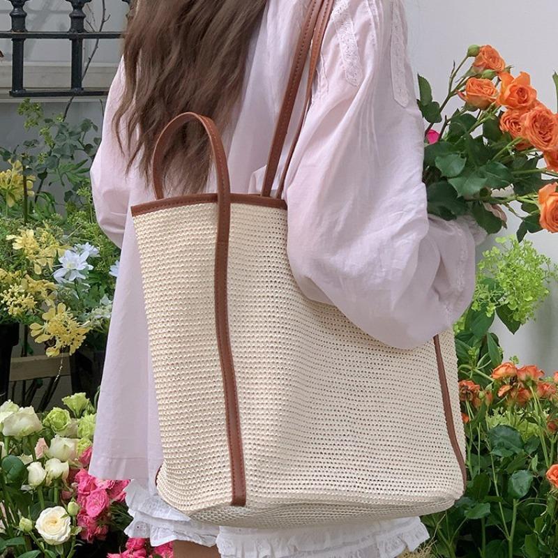 Borsa Tote Grande Capacità in Paglia Intrecciata da Donna Fatta a Mano Stile Etnico Casual da Spiaggia Borsa a Spalla 2026 Designer Traforata