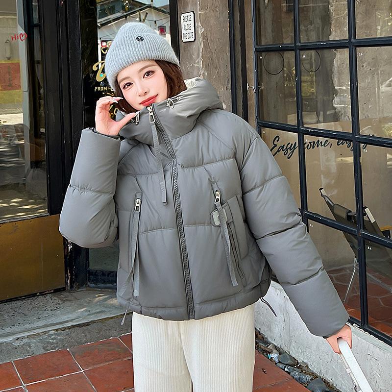 Women's Short Cotton-padded Twill Hooded Winter Jacket