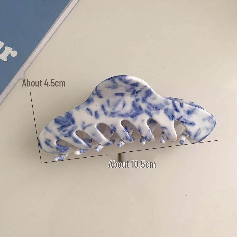 Retro Blue & White Porcelain Pattern Acetate Hair Claw