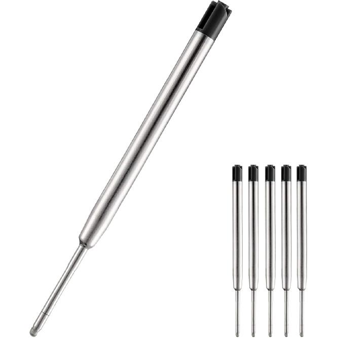 HeTaoCat Black Ink Refill Pack of 5, Replaceable Ballpoint Pen Refills, Medium Point Metal Refil (Black)