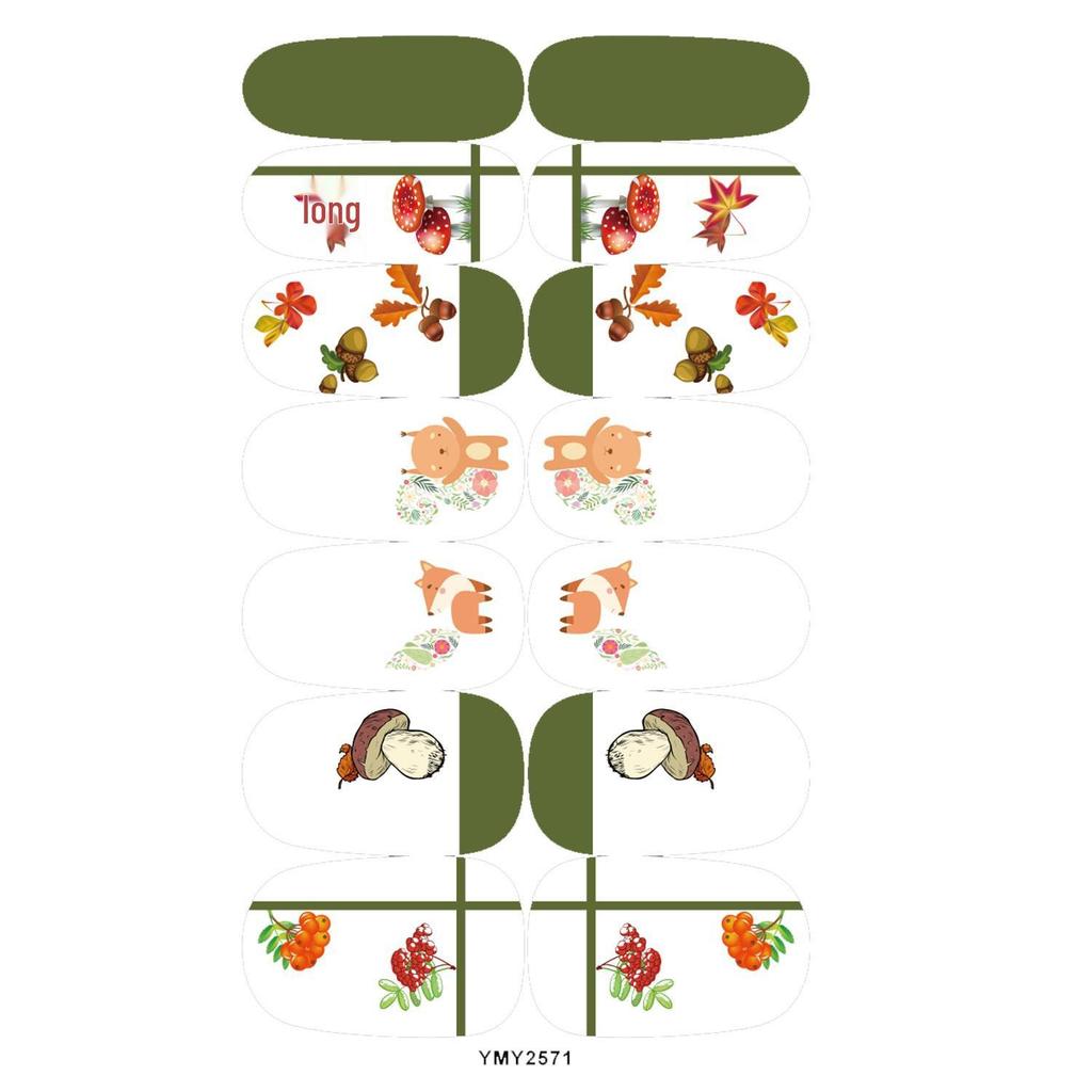 Waterproof Autumn Leaves Fox Nail Art Stickers - Full Cover Ins Style (YMY2566-2576)