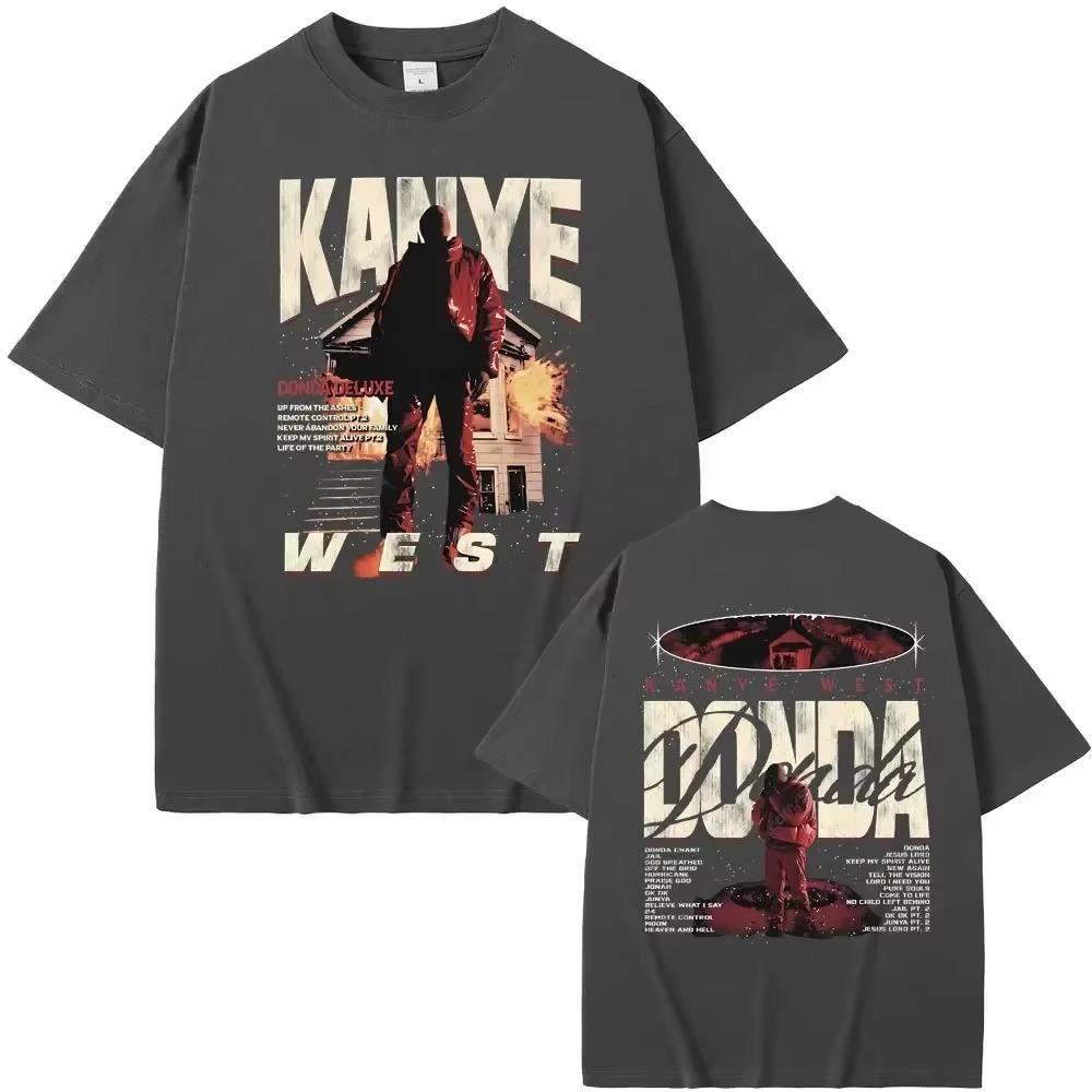 Camisetas Estampadas Dupla Face Donda do Rapper Kanye West Camisetas de Moda Masculina Camiseta de Verão Masculina Hip Hop Vintage Oversized