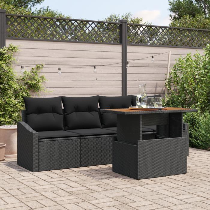 VidaXL Ensemble de salle à manger de jardin en 5 pièces avec coussins en poly rotin et acacia noir 3349771