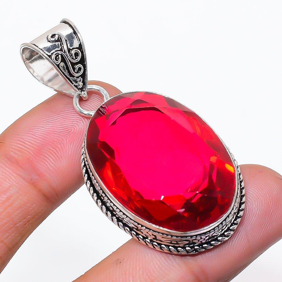 Natural Mozambique Garnet Gemstone 925 Sterling Silver Pendant 2.09" AP-14225