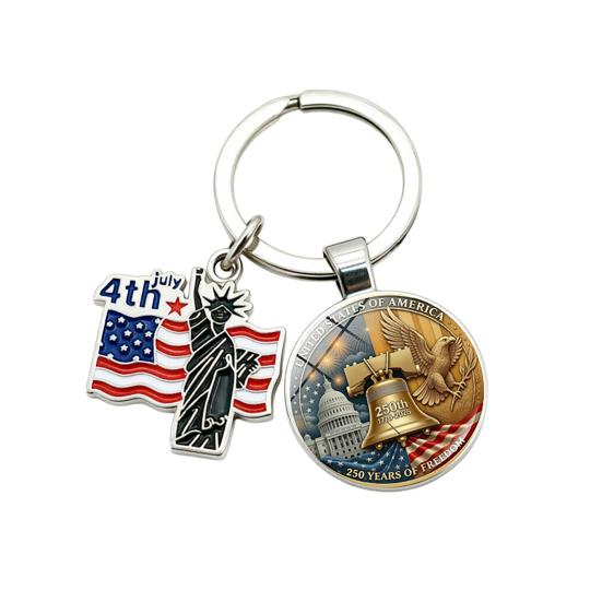 Pendentif Porte-clés, Porte-clés Double Pendentif Combiné, Porte-clés pour le 250e Anniversaire de la Fondation des États-Unis avec Anneau Métallique Épaissi