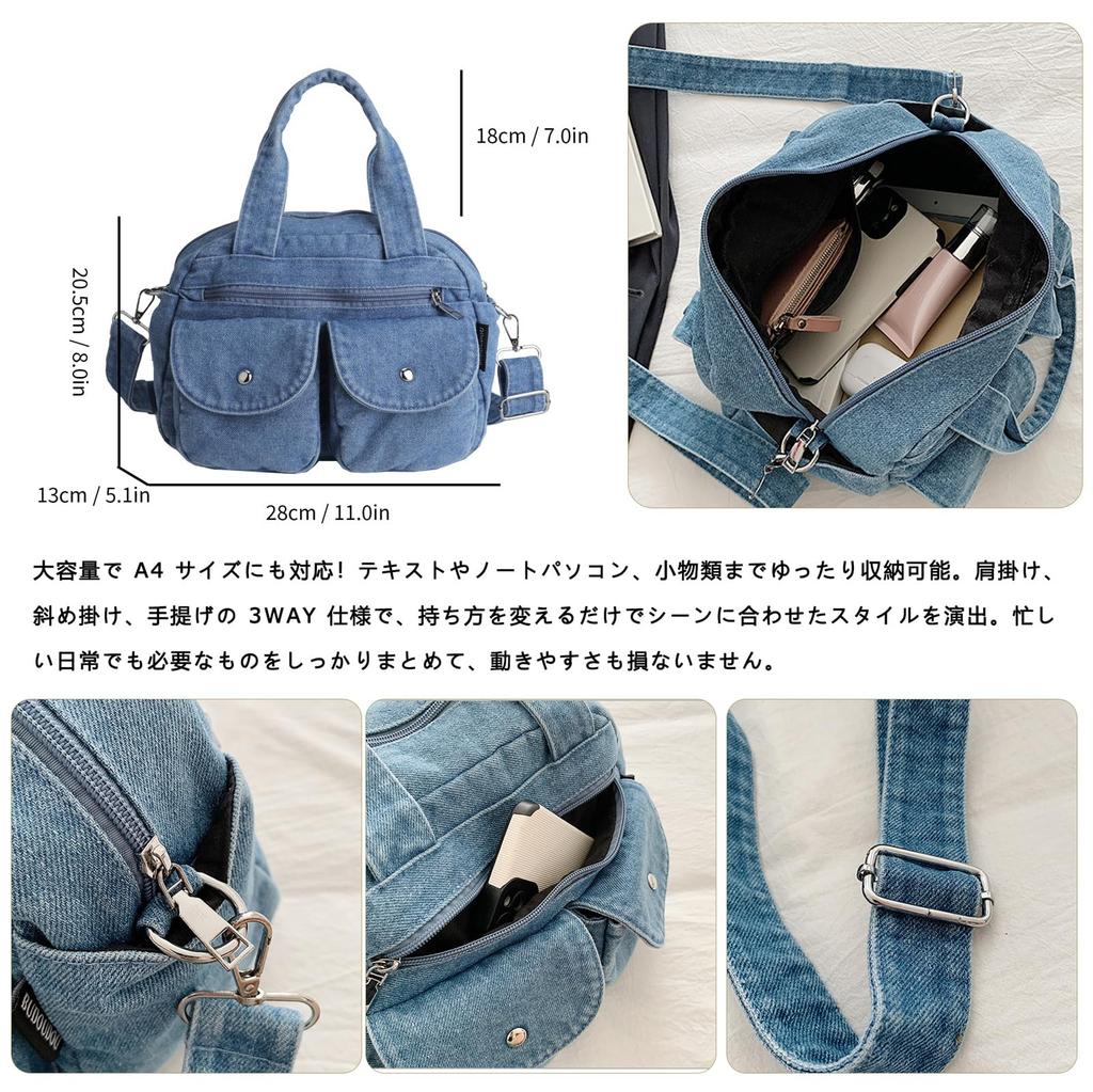 KSLAT Damen Jeans-Tragetasche, Canvas-Umhängetasche, Crossbody-Tasche, Großes Fassungsvermögen, A4-Format-kompatibel, Koreanischer Stil, Lässig, Handtasche, Schule/Pendler