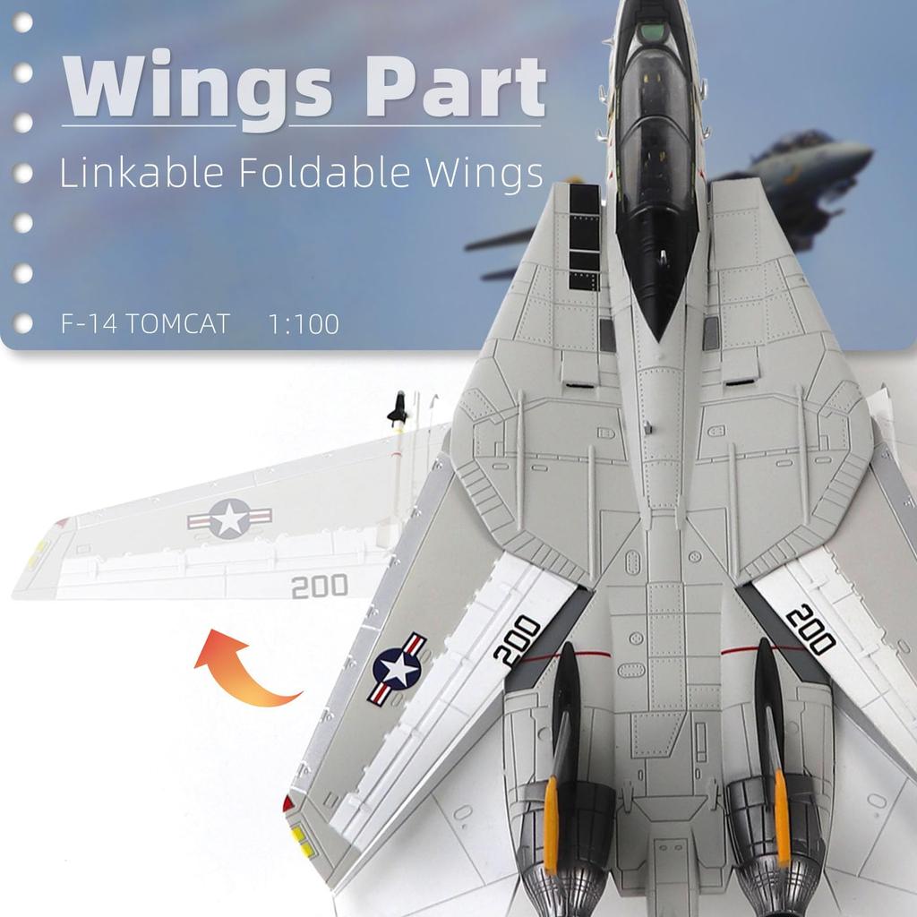 NUOTIE 1/100 F-14 Tomcat Metal Fighter Model - Finished Product - US Navy VF-84 Jolly Rogers Fighter Diecast Metal Airplane Military Display Model