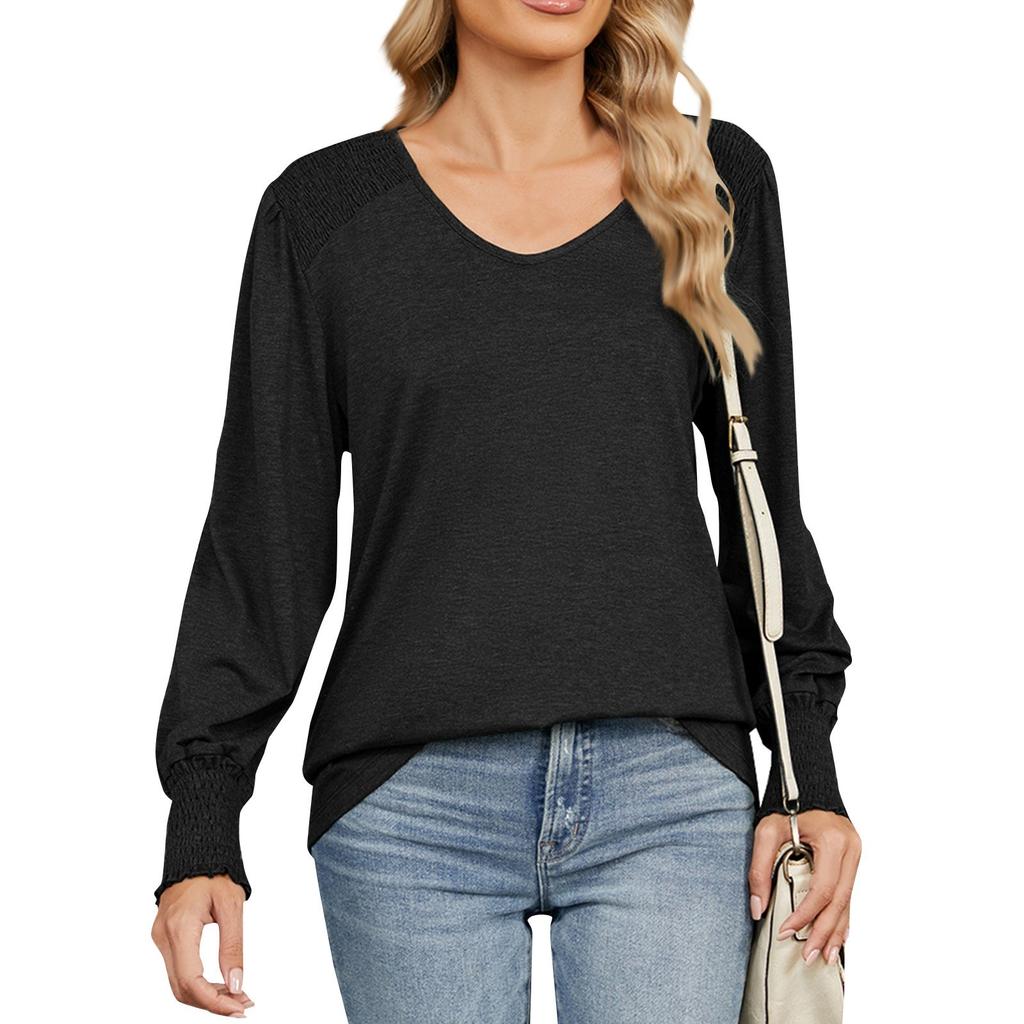 Damen Oberteile Langarmshirt V-Ausschnitt Lässiges Lockeres T-Shirt Tops