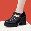 8cm Small Size 32-43 Close Head Genuine Leather Shoes Chunky Platform Sandals 2025 Block High Heels Gladiator Sandals Office Mom
