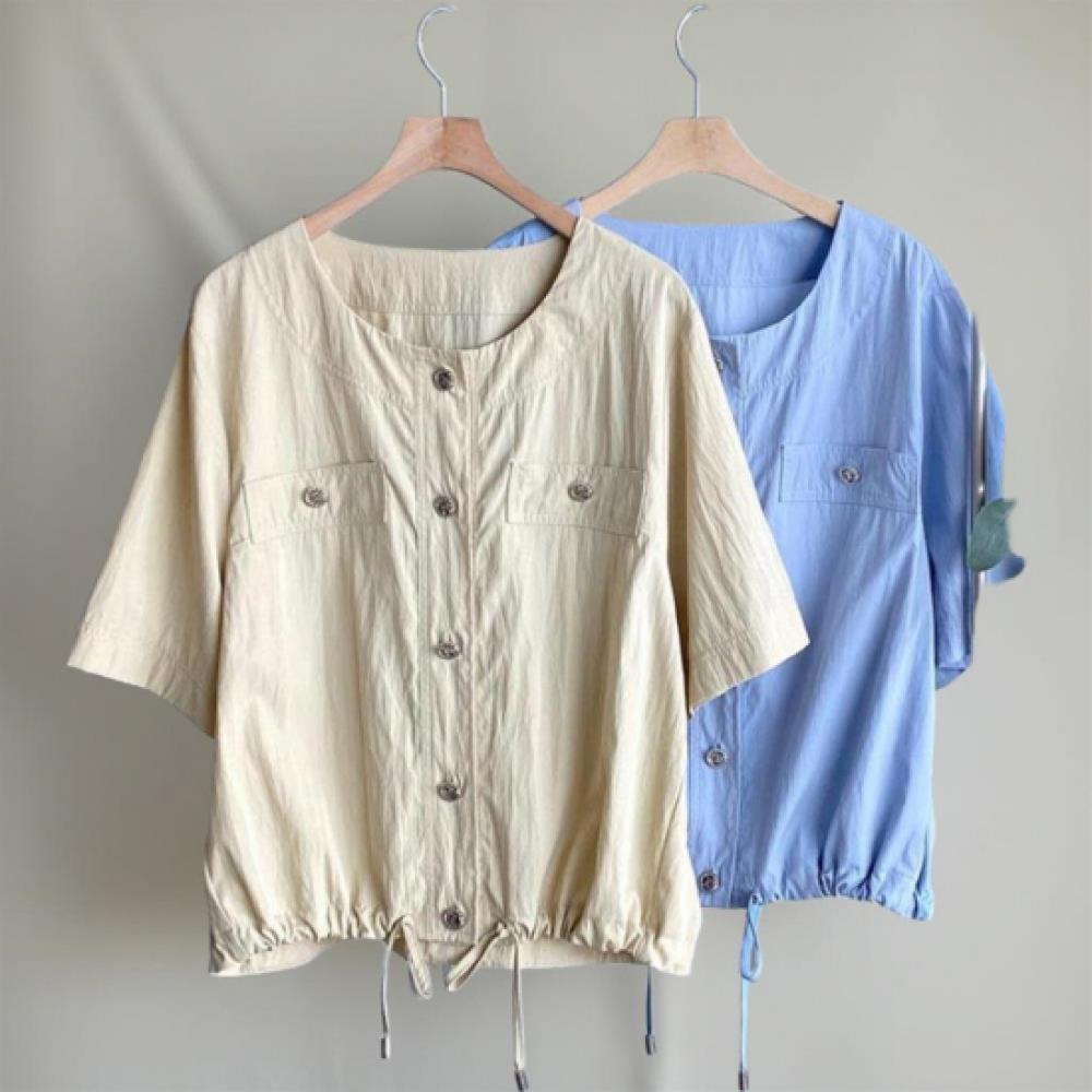 New Arrivals Open Run Women Bashrak Double Pocket No Collar String Short Sleeve