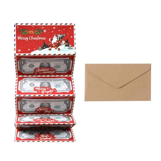 Christmas Money Envelope for Cash Gifts Surprise Gift Card Money Holder with 6 Slots
