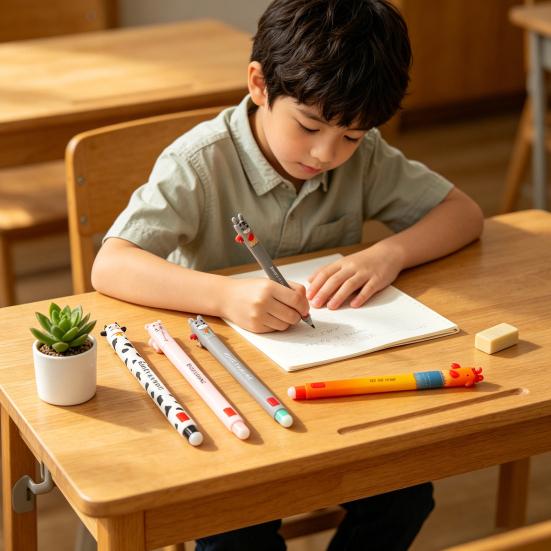 Radierbare Gelstifte mit Bauernhoftiermotiven für Kinder – Niedliche Cartoon-Designs: Kuh, Truthahn, Esel, Schwein – Schreibt sanft und ist leicht zu radieren – Spaß an der Schule