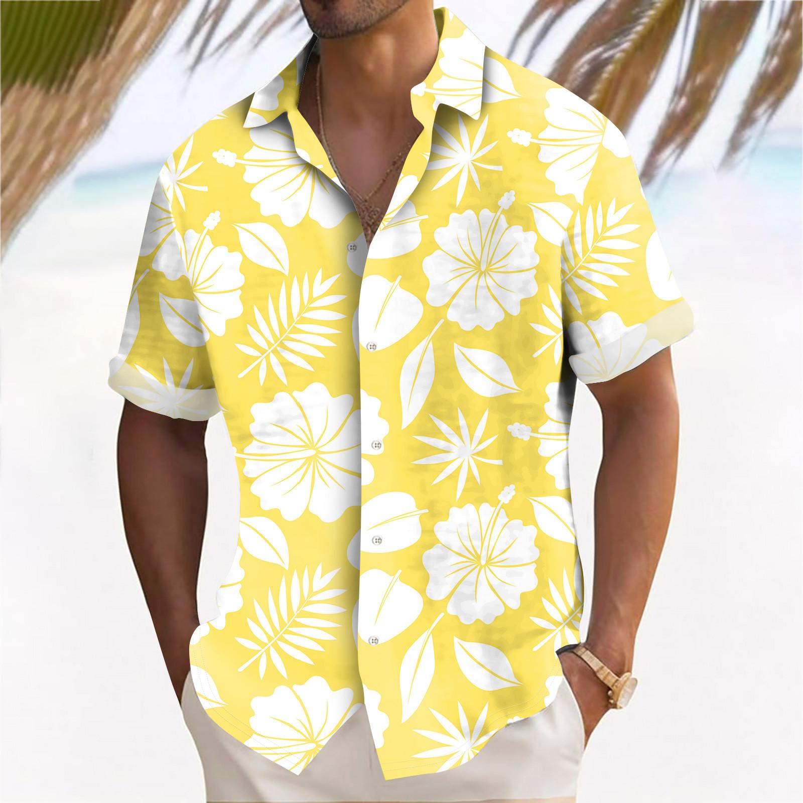 

Гавайская рубашка для мужчин, мужские винтажные рубашки для боулинга на пуговицах, летняя пляжная рубашка с коротким рукавом XXXL жёлтый