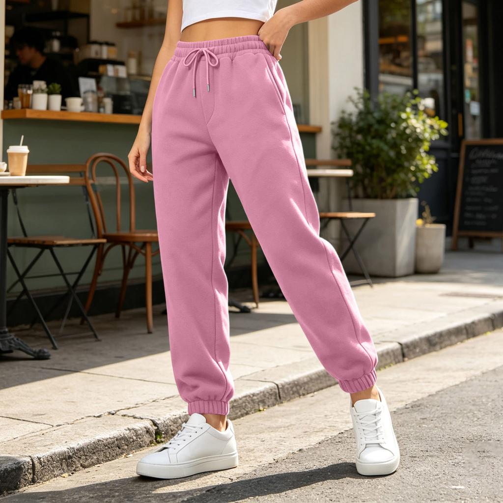 Pantalones de chándal con forro para mujer, color suelto para uso casual diario