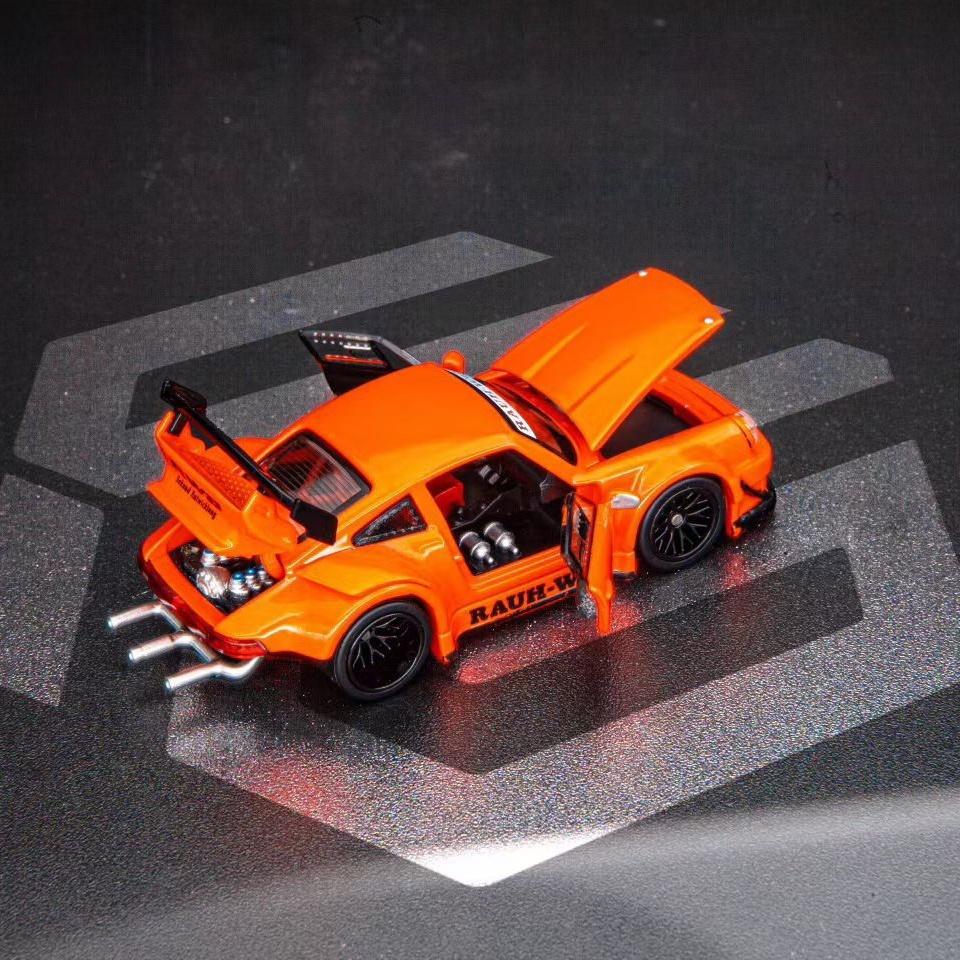 FG Model 1: 64 Porsche RWB 930 Widebody Modified Metallic Orange Alloy Full Open Die Casting Car Model Collection Gift